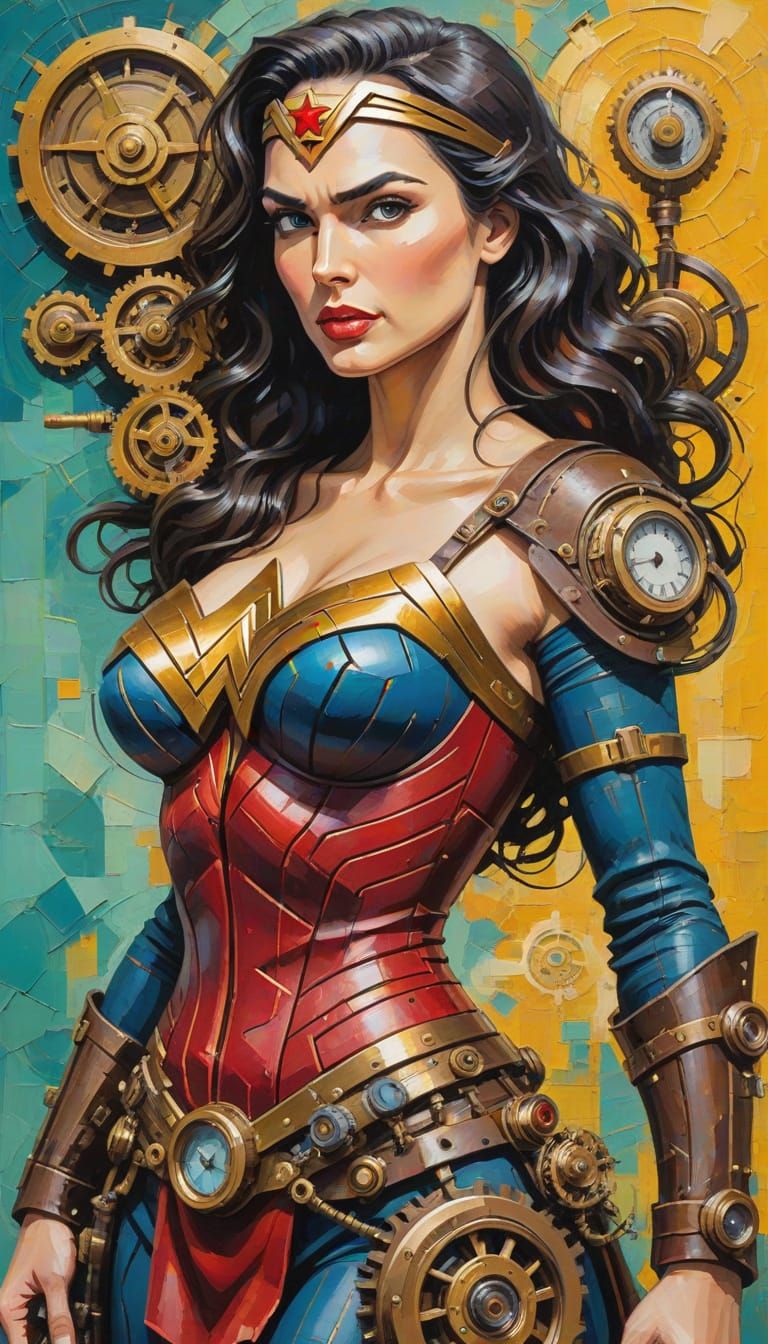 Steampunk Wonder Woman in Expressionist Style
