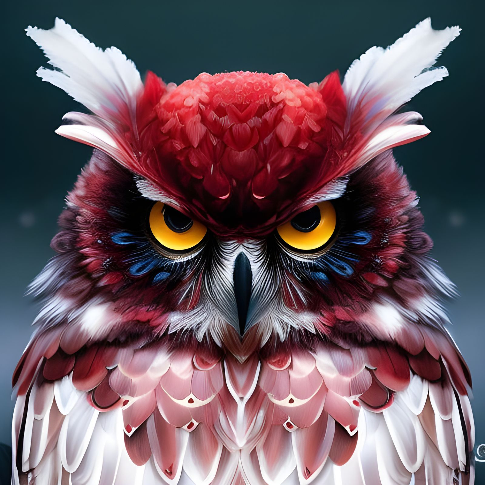 Cute Red Iron Owl Portrait in Digital Art Style