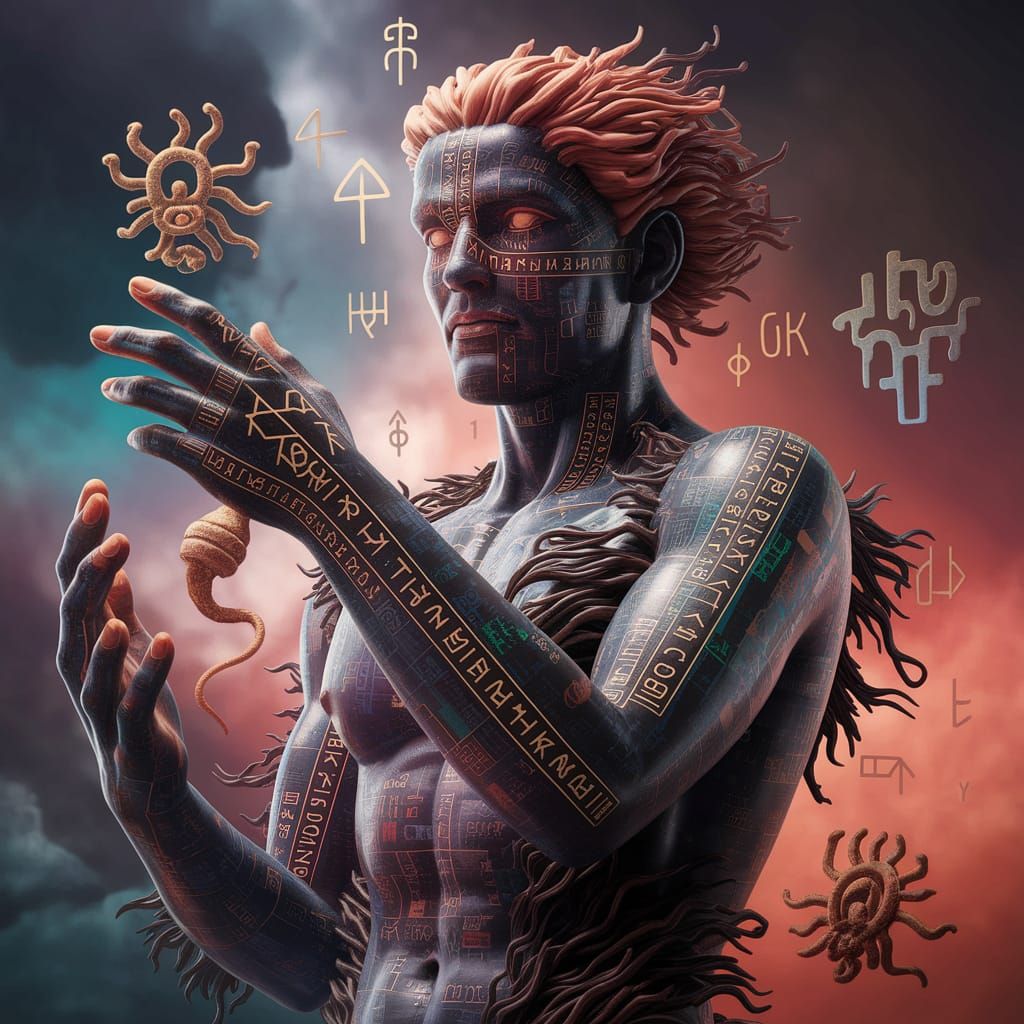 Ancient God of Time in Vibrant Digital Art