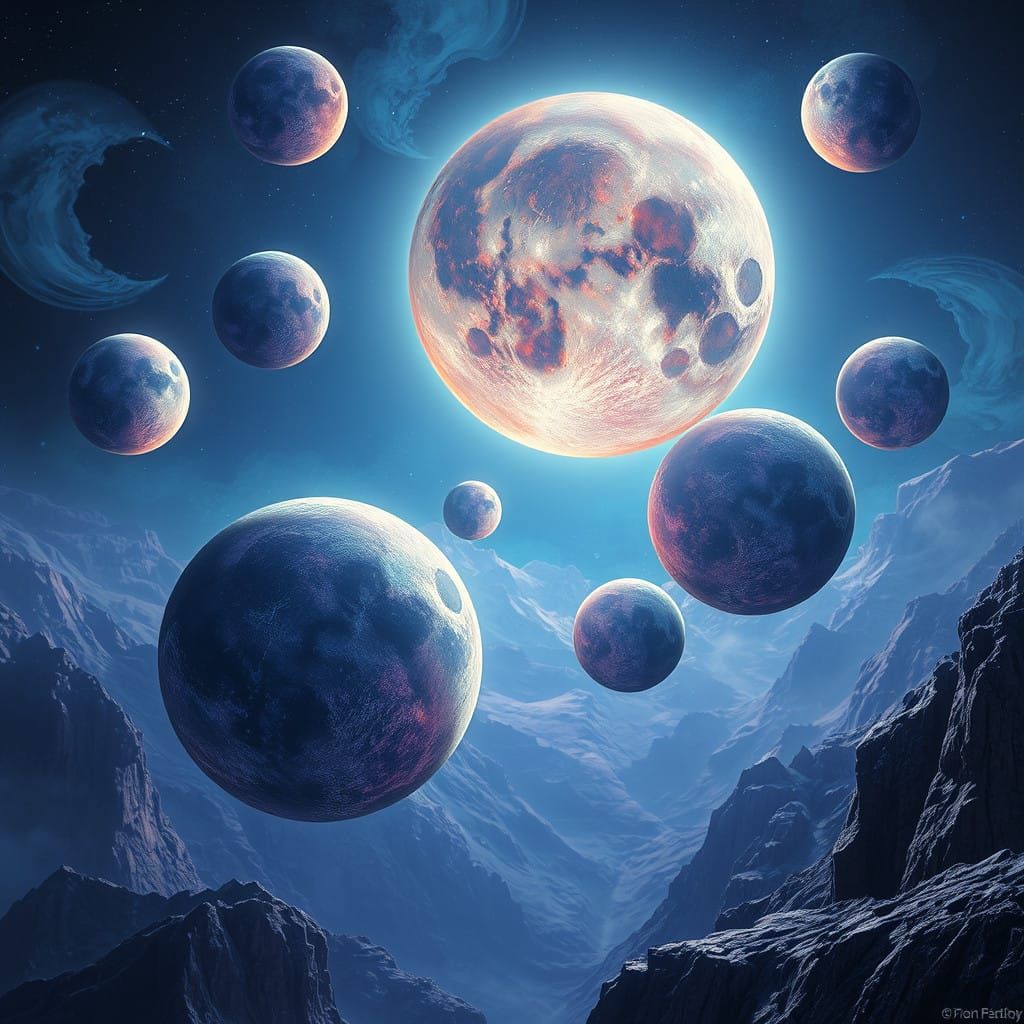 Moons Descend into a Vibrant, Kaleidoscopic Dream