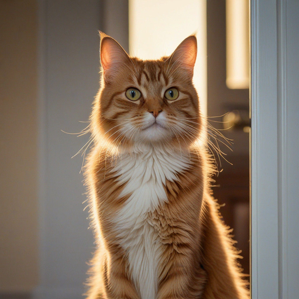 Cozy Indoor Scene with Curious Cat in Warm Fauvist Lighting