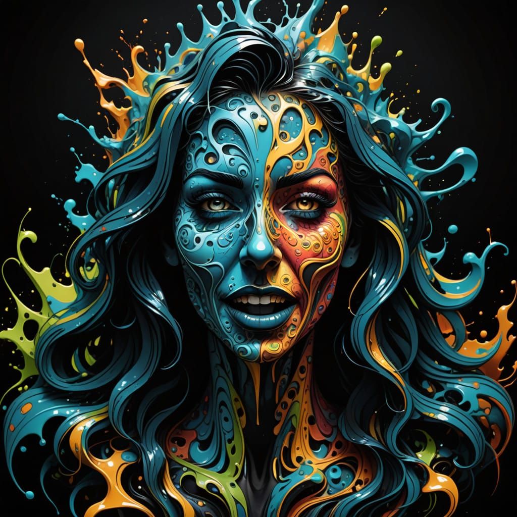 Vibrant Fractal Portrait in Graffiti Art Style