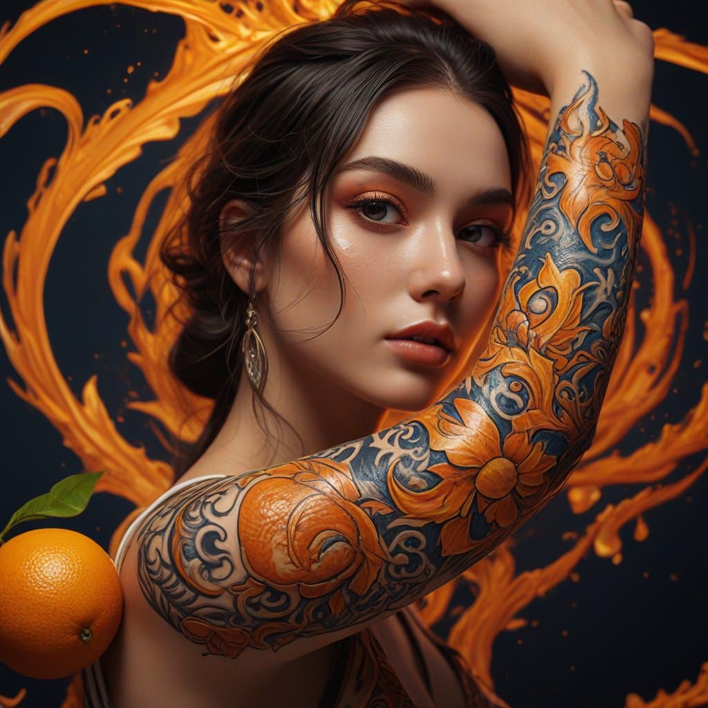 Vibrant Fantasy Tattoo in Flames and Hearts