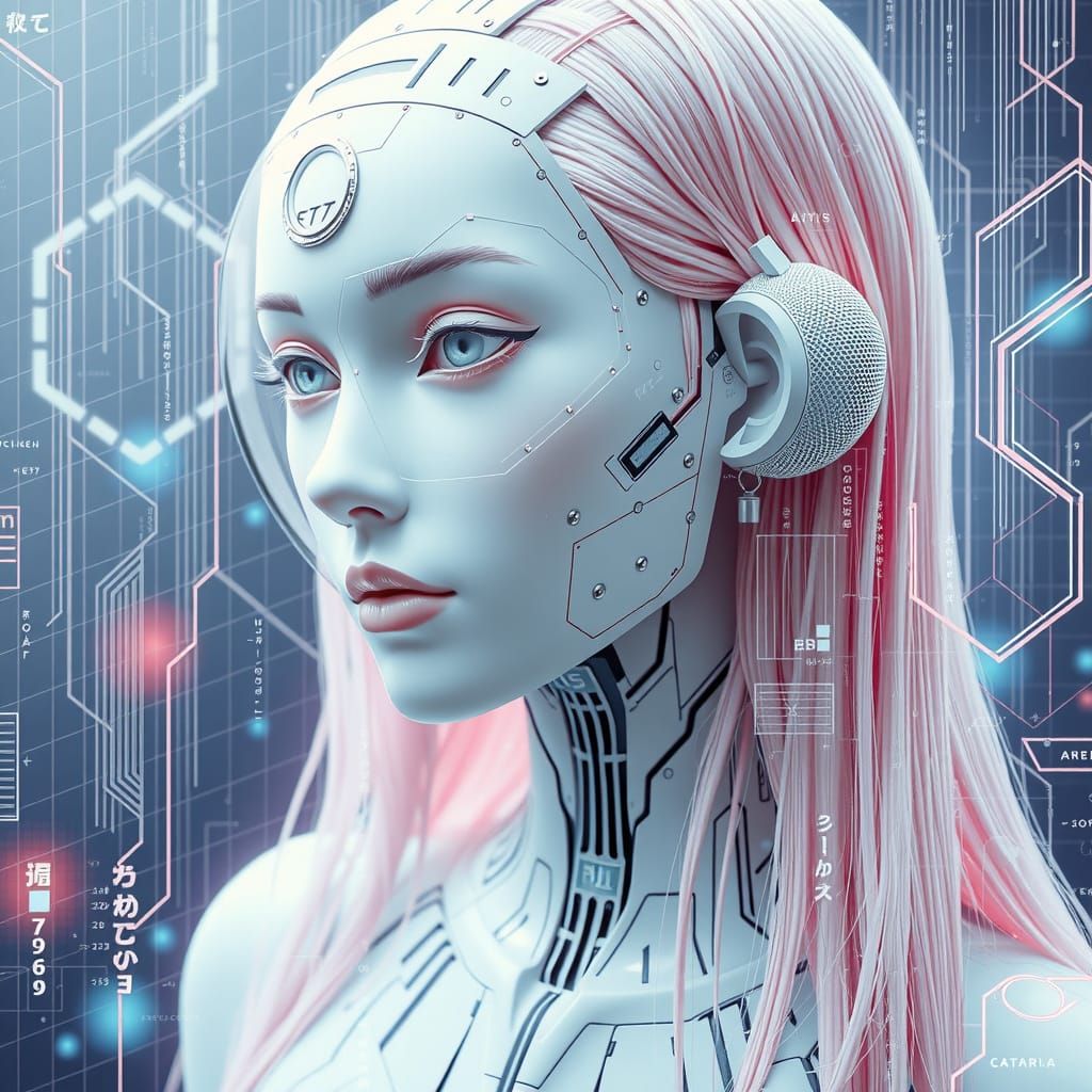 Android Siren in Glitch Art Style