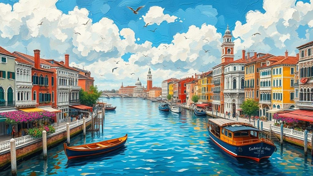 Vibrant Venice Cityscape in Neo-Impressionist Style