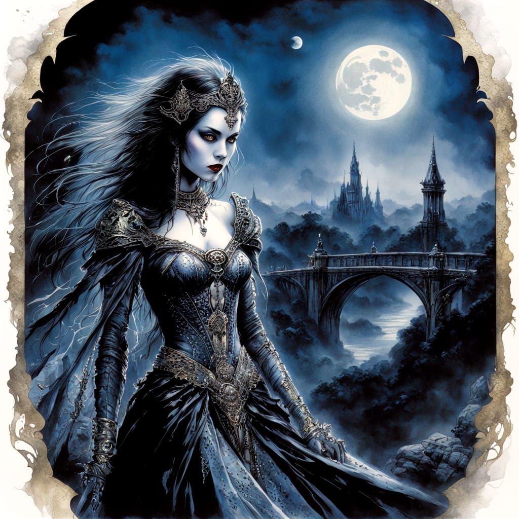 Vampire Queen on Moonlit Bridge, Surreal Card