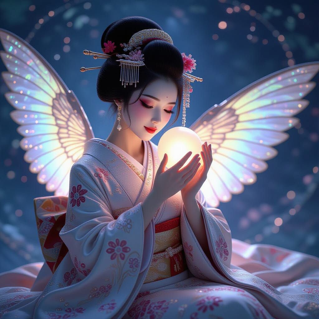 Cosmic Geisha in Nebula, Art Nouveau Style