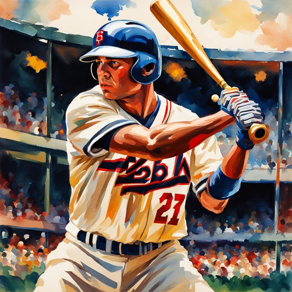 Baseball Player in Gouache Watercolor Style