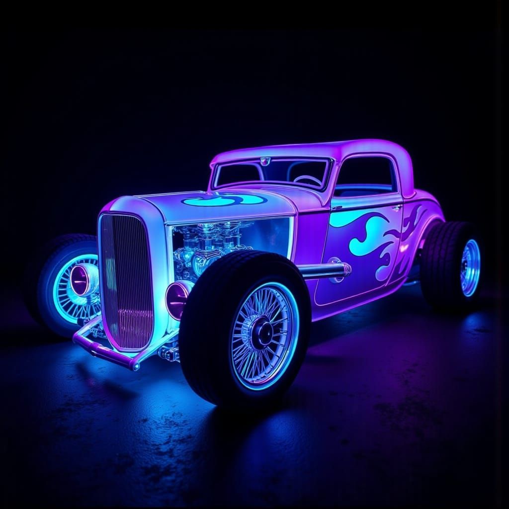 Bioluminescent 1932 Hotrod in TRON Style
