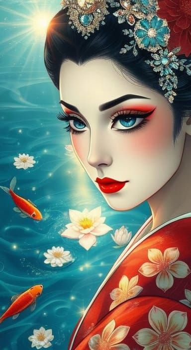 Ethereal Geisha Portrait in Art Nouveau Style