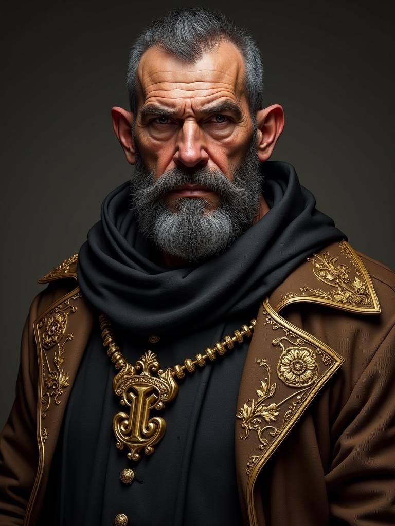 Stern Merchant Portrait in Dark Mystical Realism