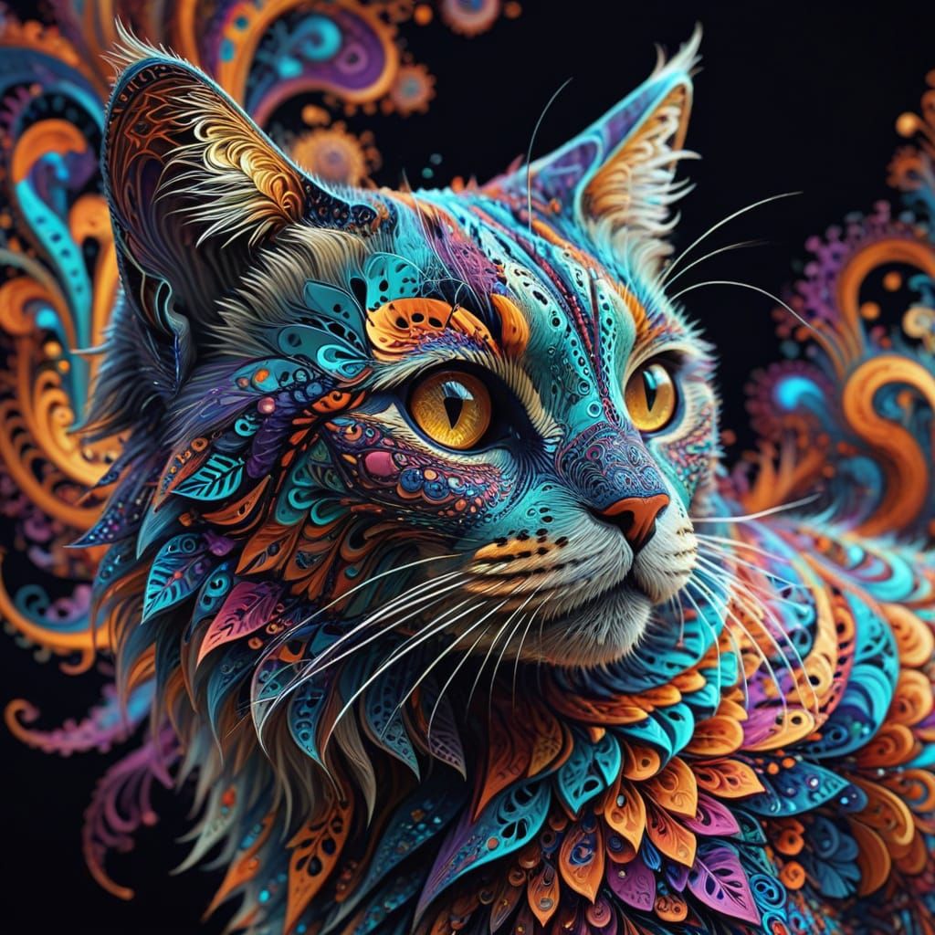 Fractal Feline in Vibrant Geometric Abstraction