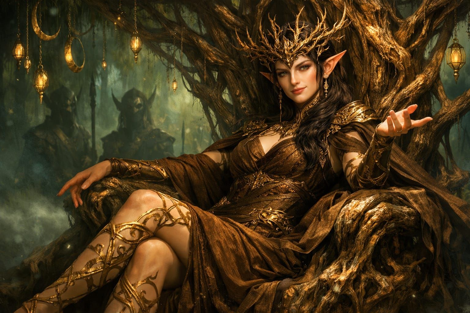 Elf Noble on Ornate Throne in Fae Court