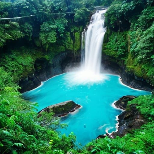 Majestic Waterfall in Lush Rainforest Landscape