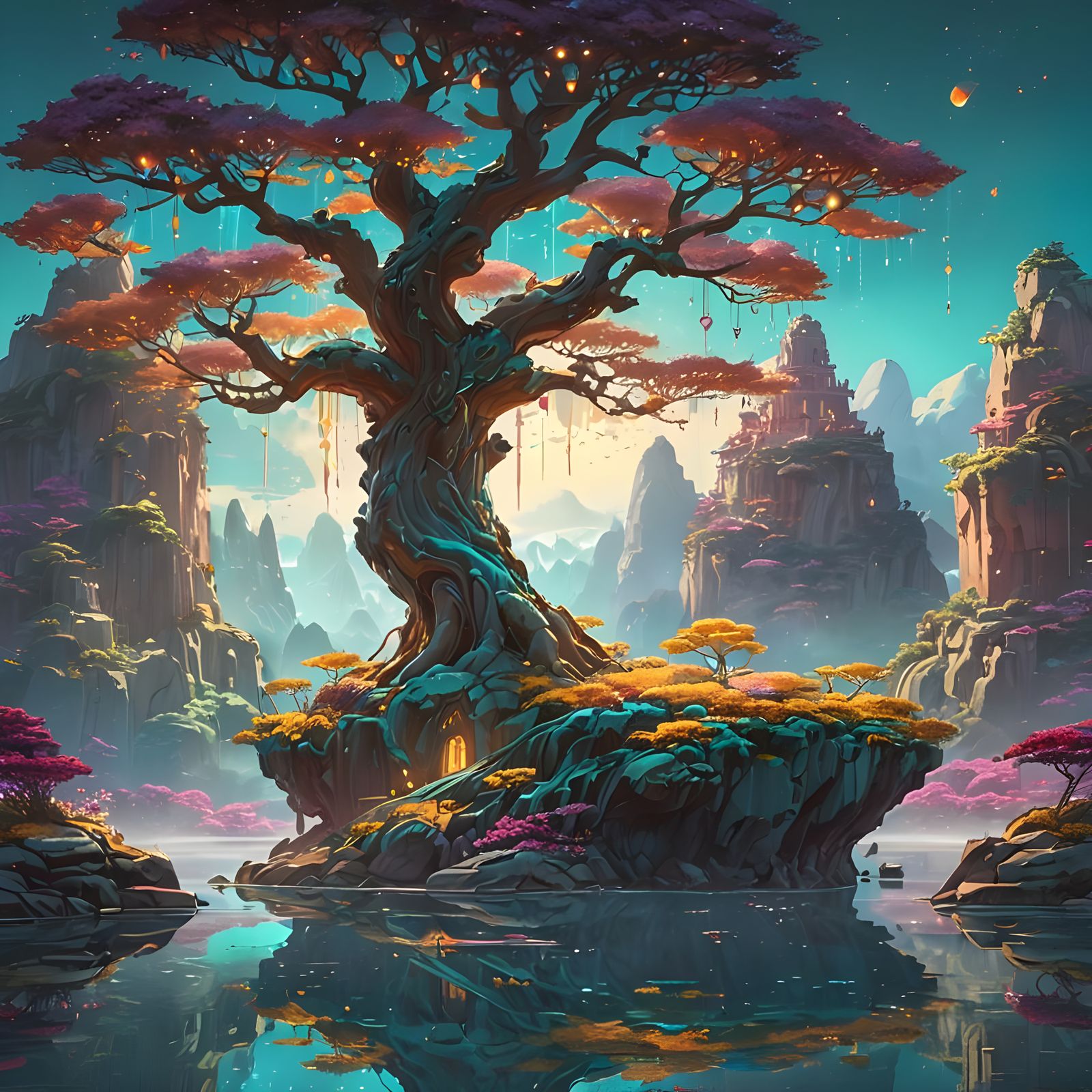 Enchanted Fantasy Tree in Vibrant Dreamscapes