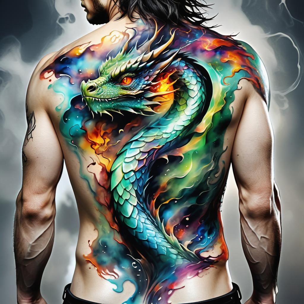 Alcohol Ink Water Dragon Tattoo Art