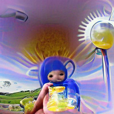Teletubbies sun baby drinking a capri sun