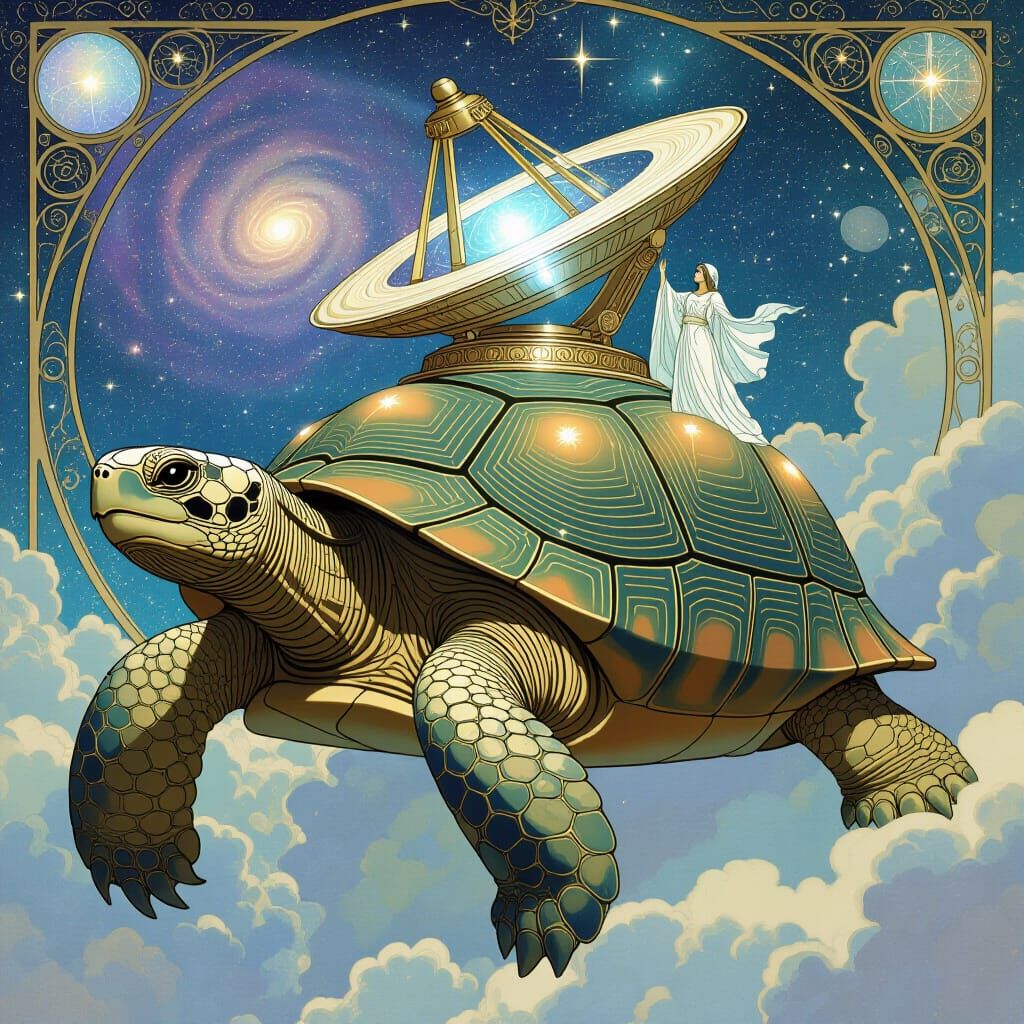Celestial Observatory on Cosmic Tortoise in Art Nouveau Styl...