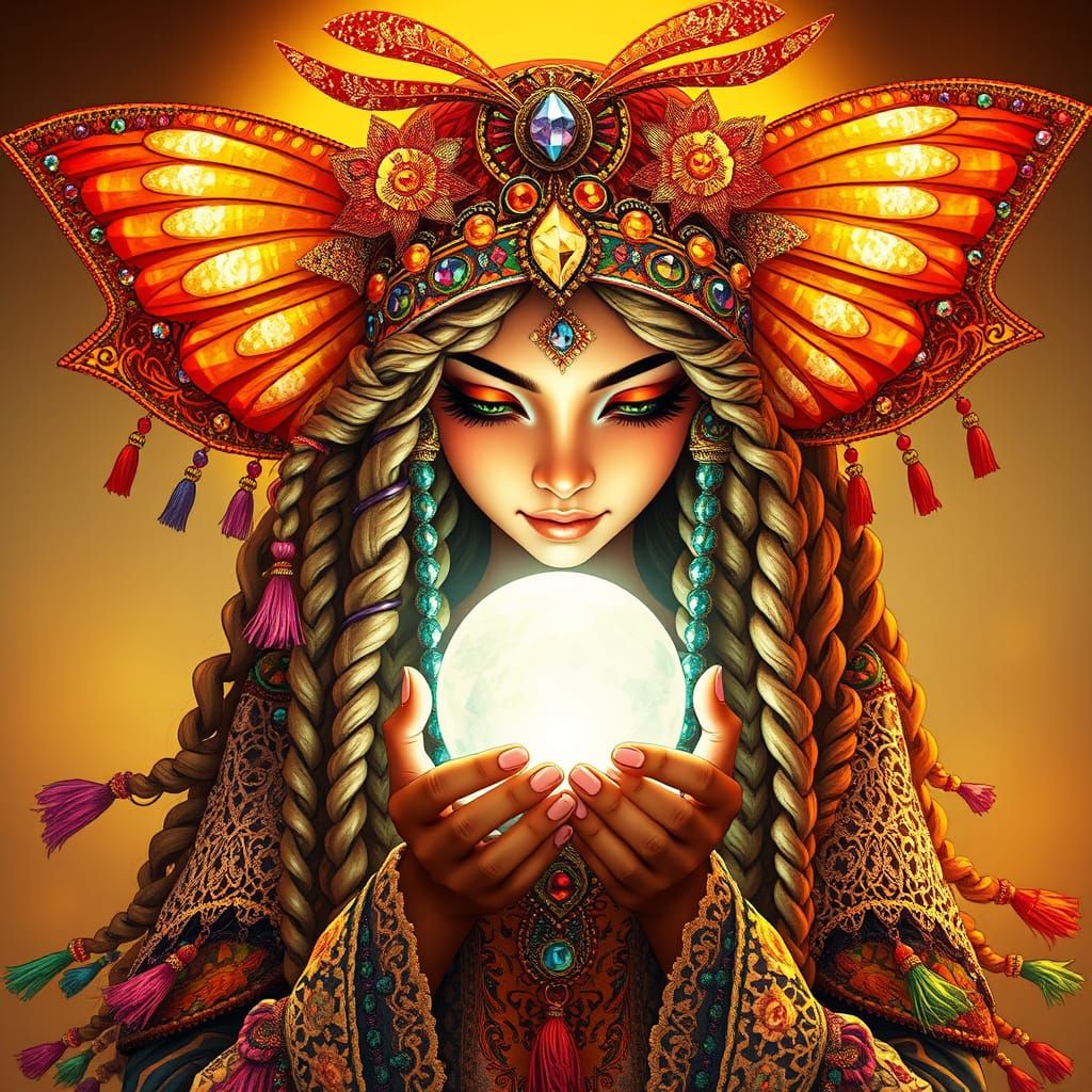 Anime Gypsy Goddess with Golden Glow and Ethereal Halo