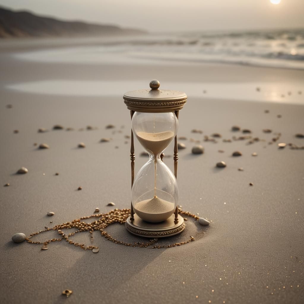 Hourglass Entity on Misty Beach: Surreal Macro Photography
