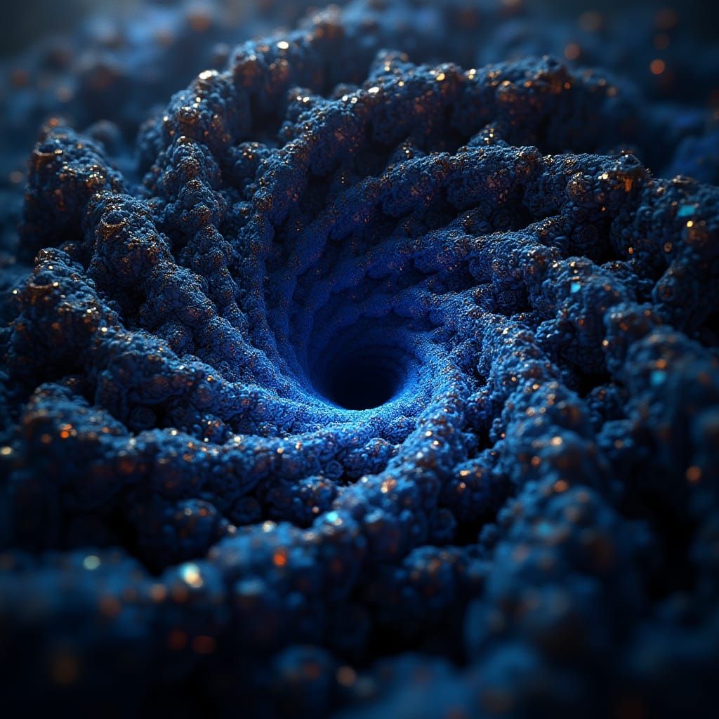 Geometric Fractal Pattern in Black and Blue