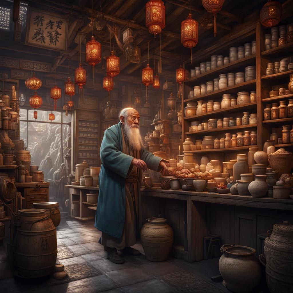 Old Man in a Chinese Medicine Shop