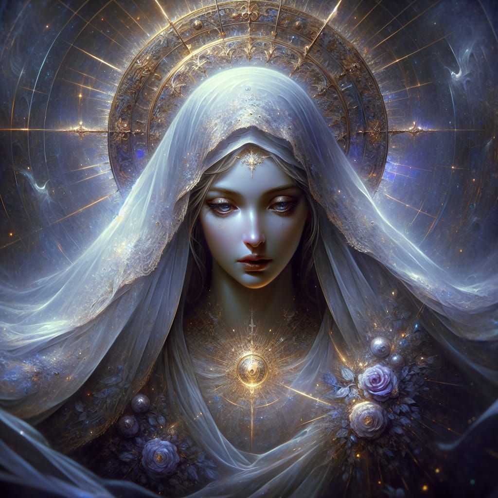 Divine Holy Mary with Ethereal Veil: Fantasy Art