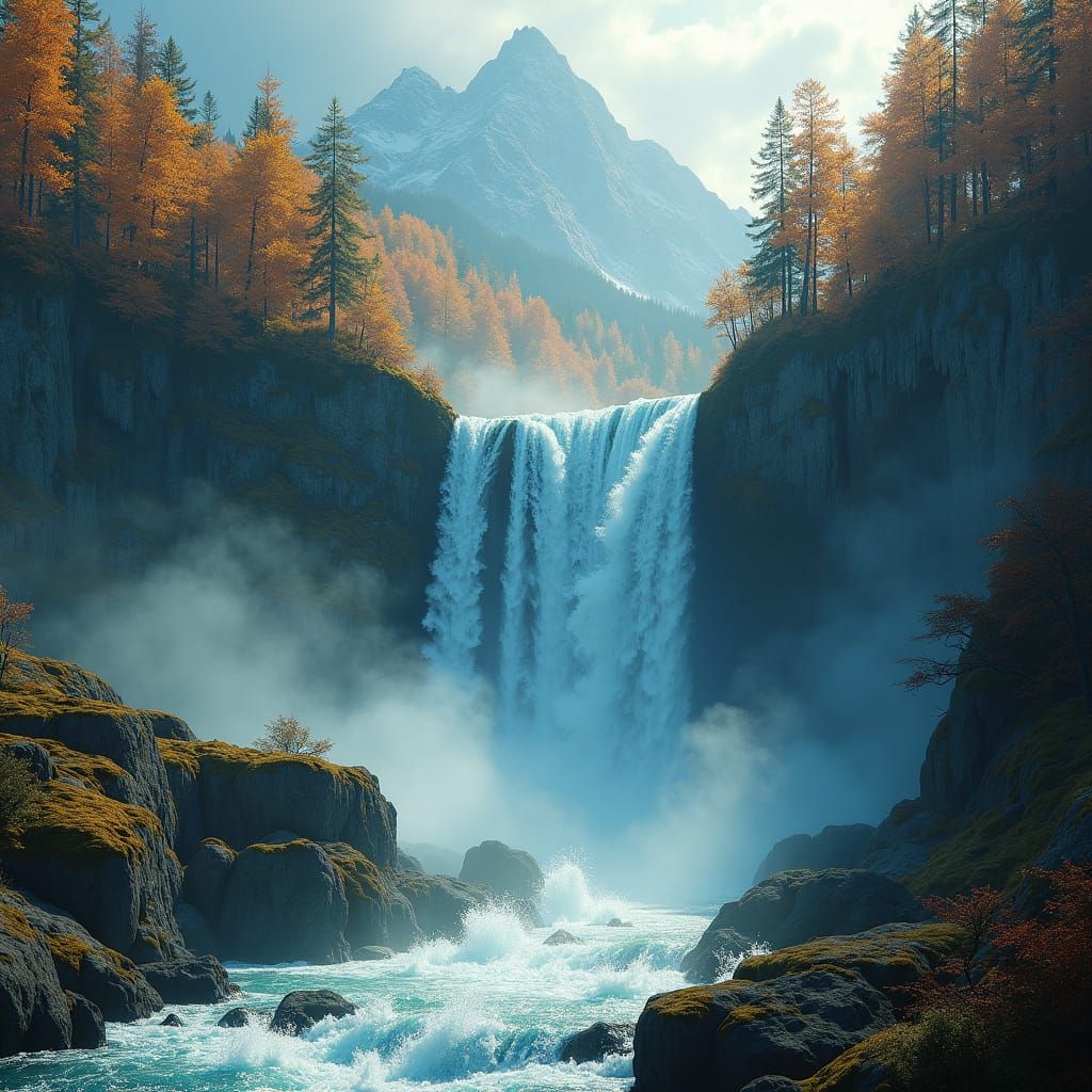 Spectacular Waterfall Scene in Hyper-Realistic Style
