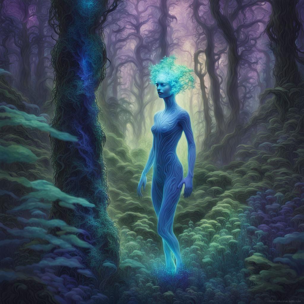 Ethereal Bioluminescent Forest in Eco-Surrealism Style