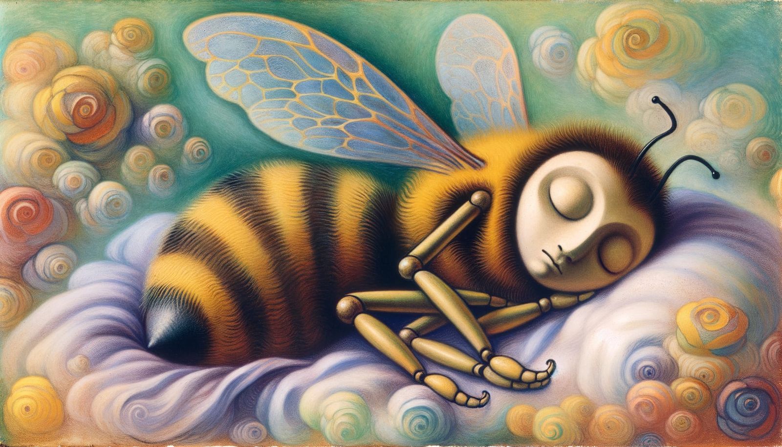 Whimsical Sleeping Bumble Bee in Dreamy Surrealism