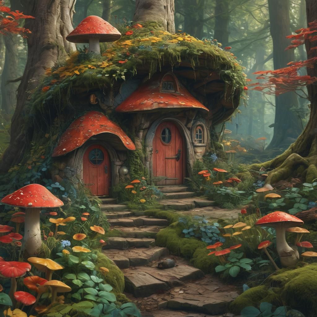 Enchanted Forest Hut with Mushroom Garden