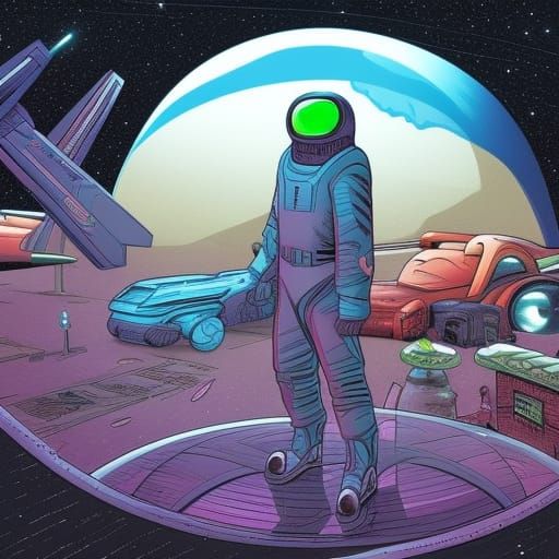 Intergalactic Rest Stop in Comic Book Style