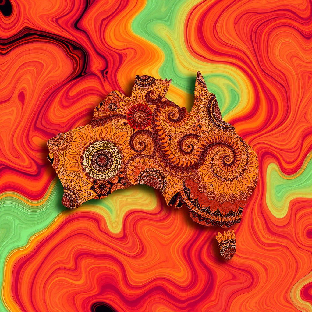 Abstract Fractal Map of Australia with Zentangle Patterns