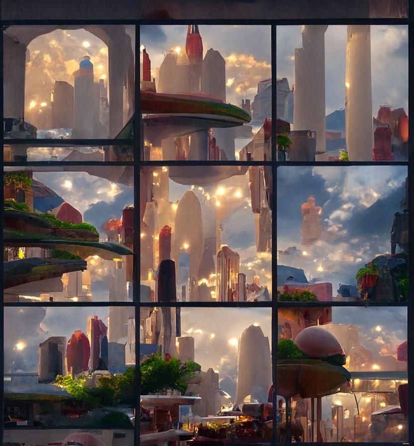 Detailed Hyper-Realistic Alien Cityscape in Art Nouveau Styl...