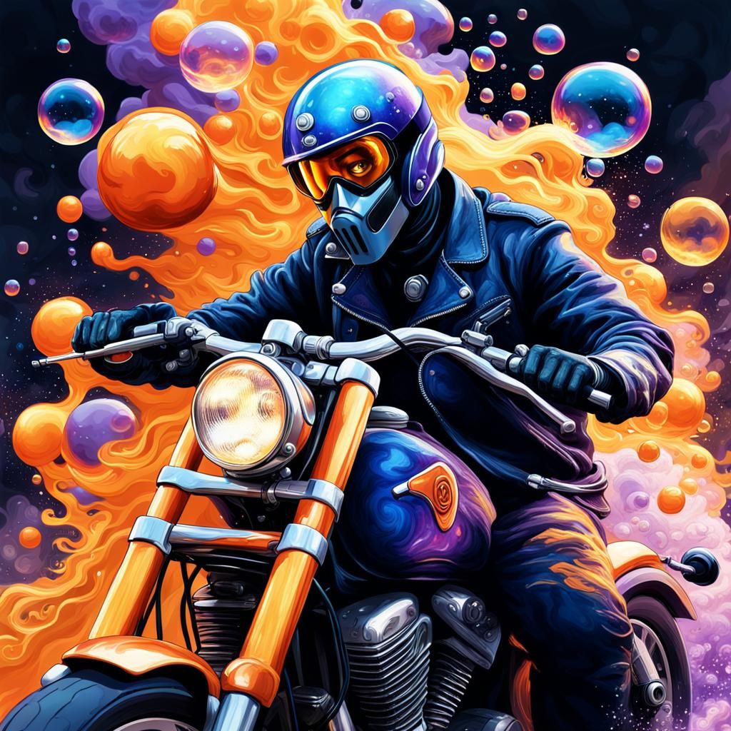 Ghost Rider in Soap Bubble Inferno: Hyperrealistic Concept A...