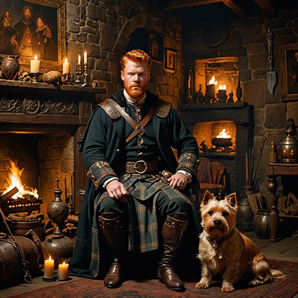 Highland Lord and Terrier in Scottish Lair