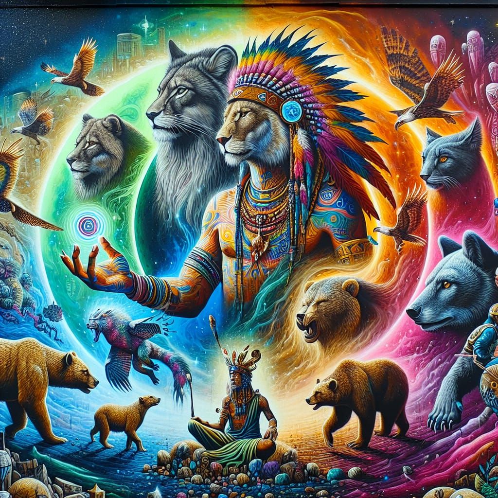 Cat and Bear Tribe Graffiti Art