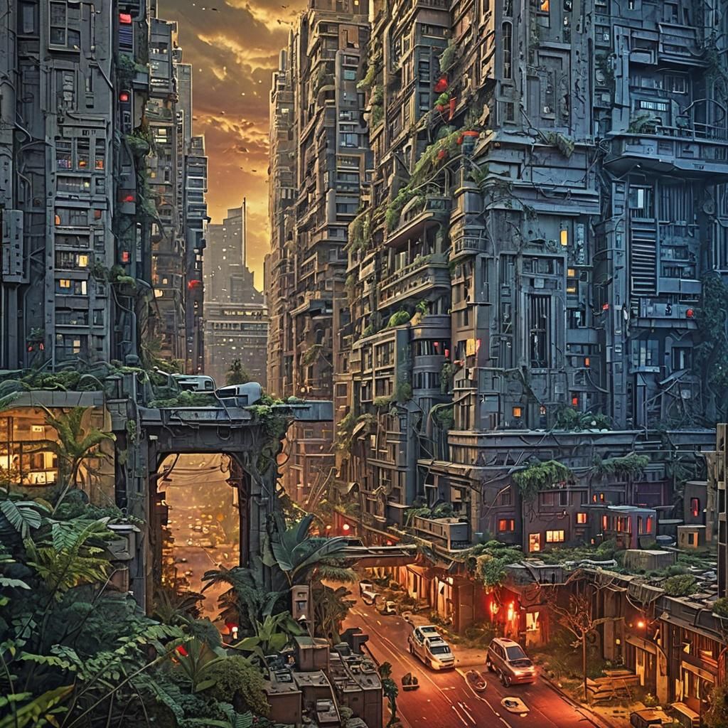 Ancient Metropolis Reclaimed by Nature in Vibrant Surrealism