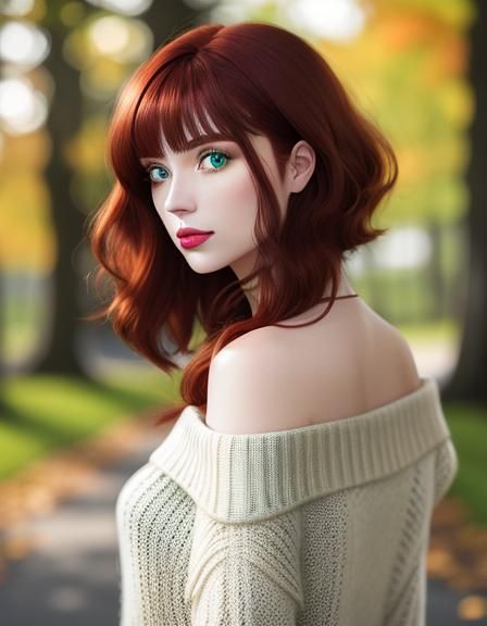 Portrait of a Woman with Red Hair and Green Eyes