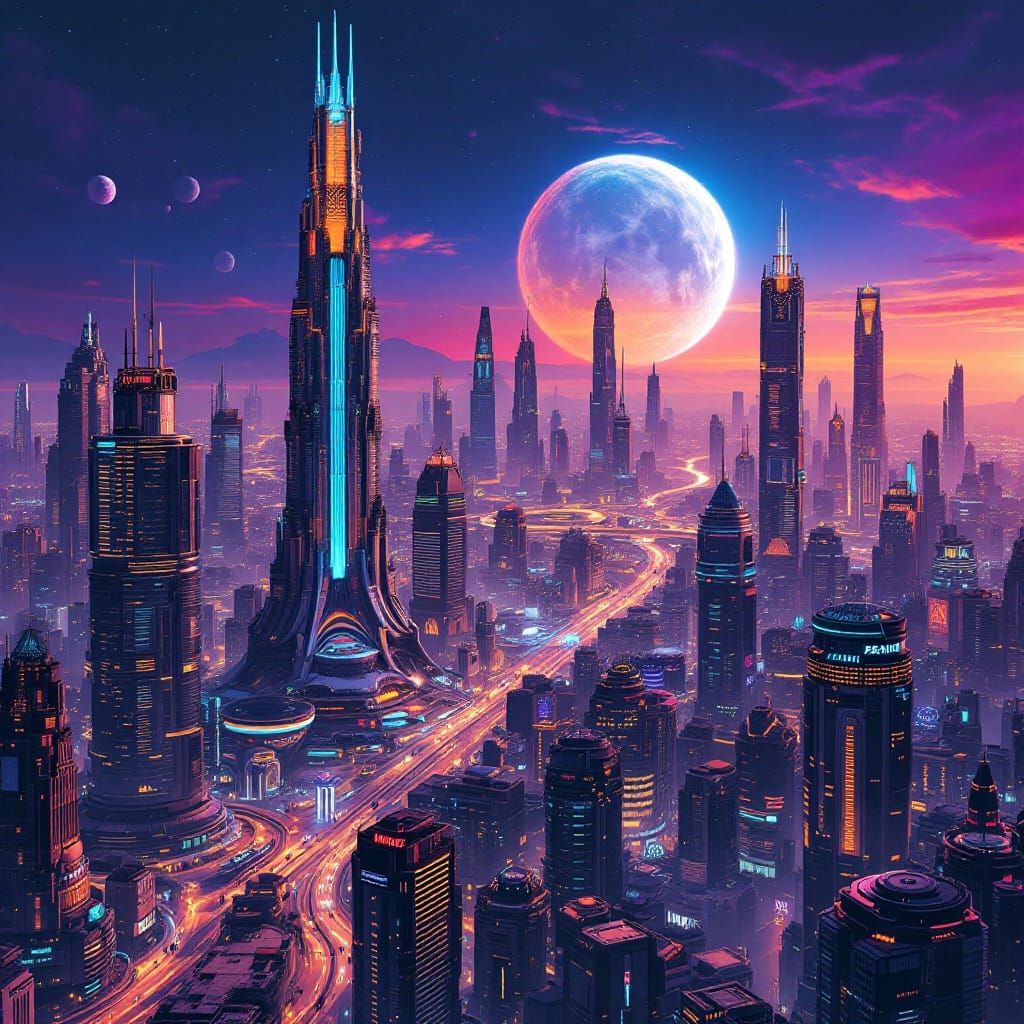 Cyberpunk Metropolis on Terra III, in Syd Mead Inspired Styl...