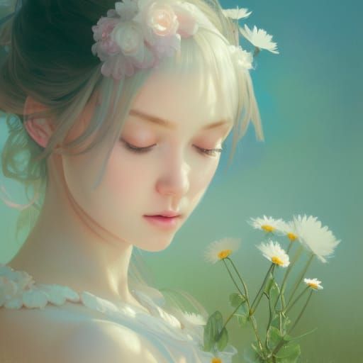 Portrait of Grace with Daisies in Art Nouveau Style