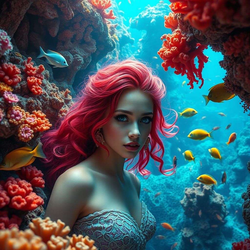 Mermaid in Coral Reef Palace: Hyperrealistic Film Still