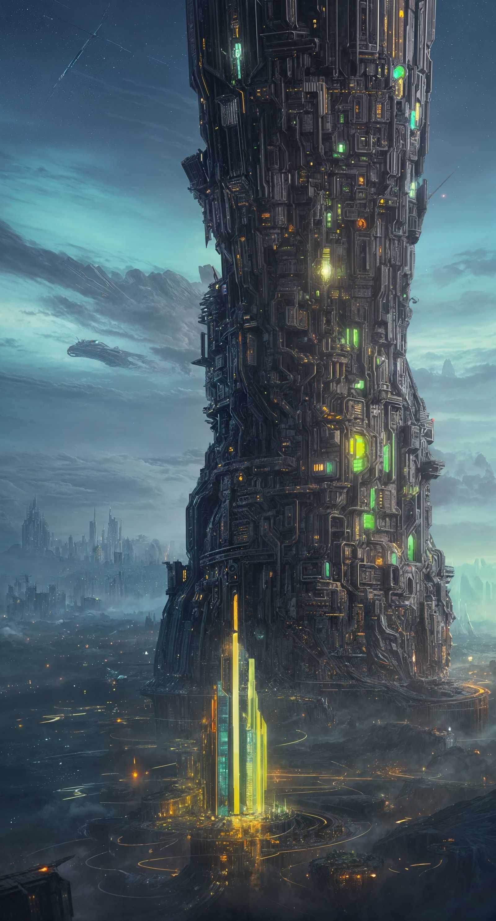 Futuristic Tower of Babel in Solarpunk Style