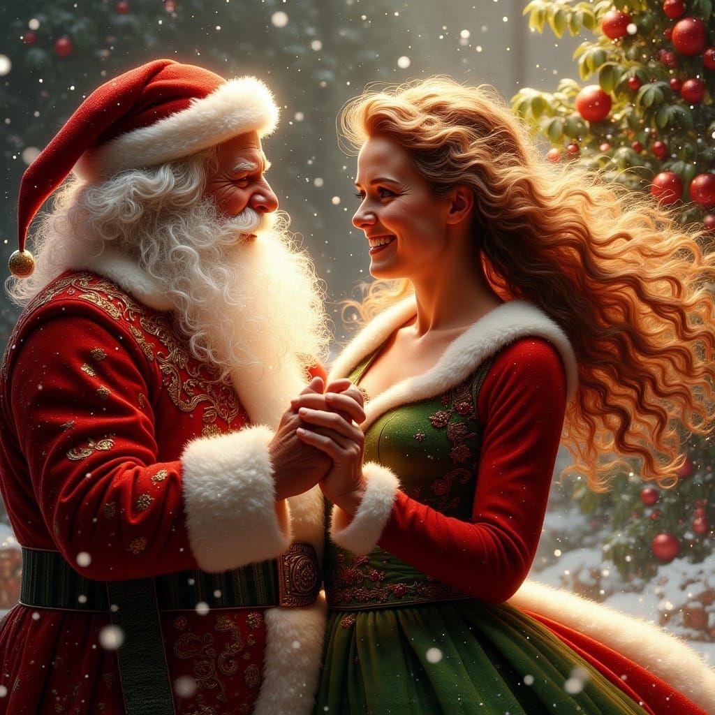 Festive Santa and Mrs. Claus Dance in Winter Wonderland