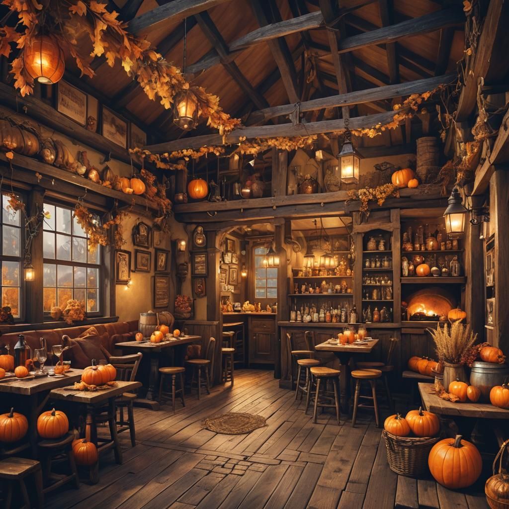 Cozy Rustic Tavern at Evening in Realistic Photography