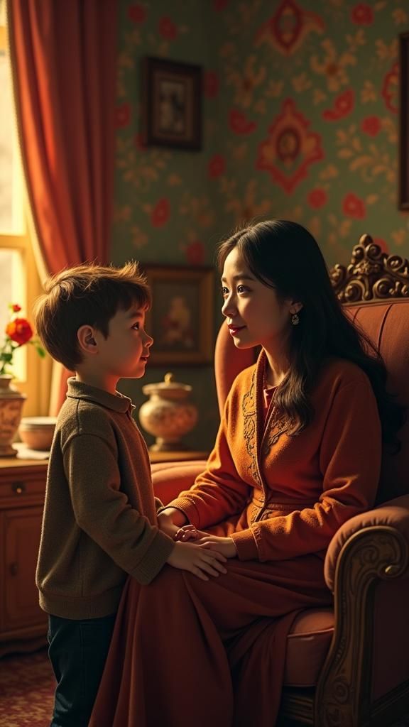 Heartwarming Mother-Son Moment in Hyperrealistic Style