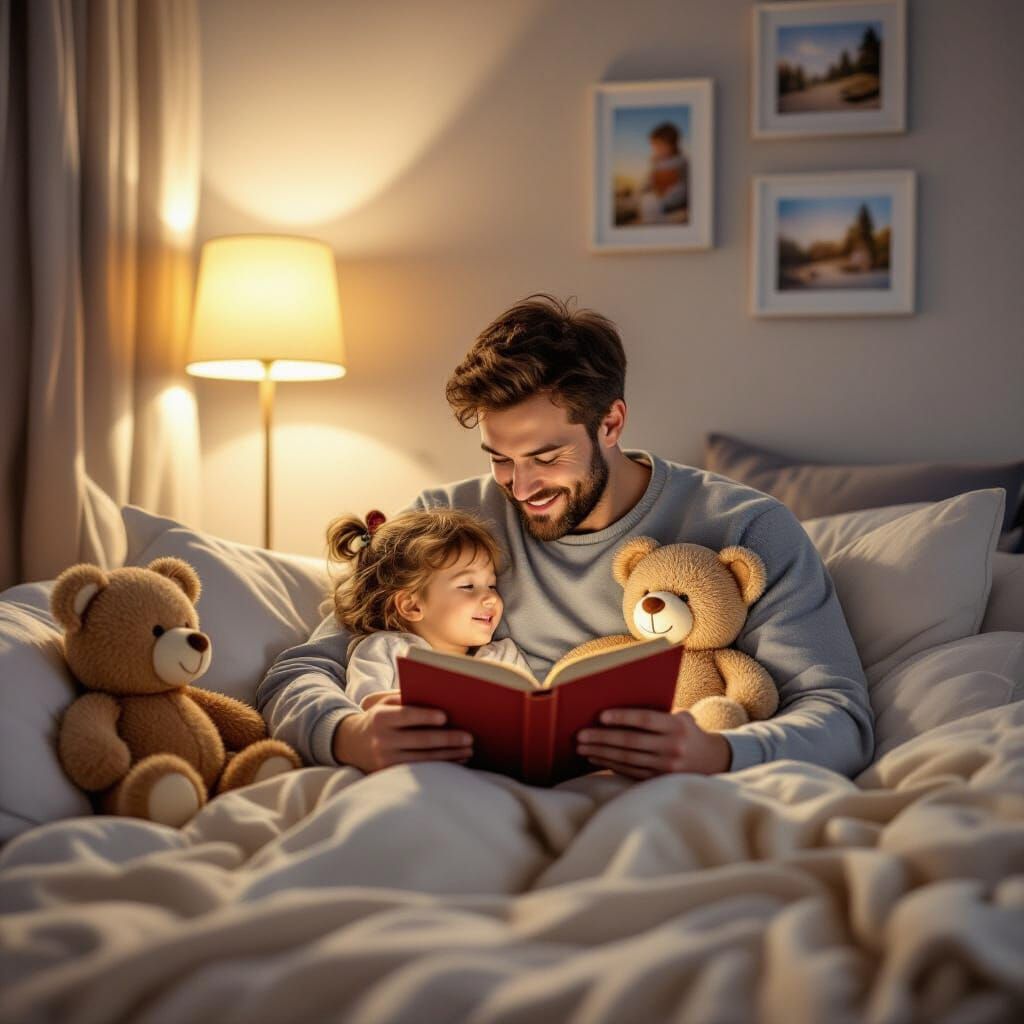 Father's Bedtime Story: Impressionist Painting of Cozy Home