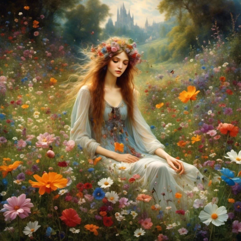 Fairytale Fairy in a Flower Meadow