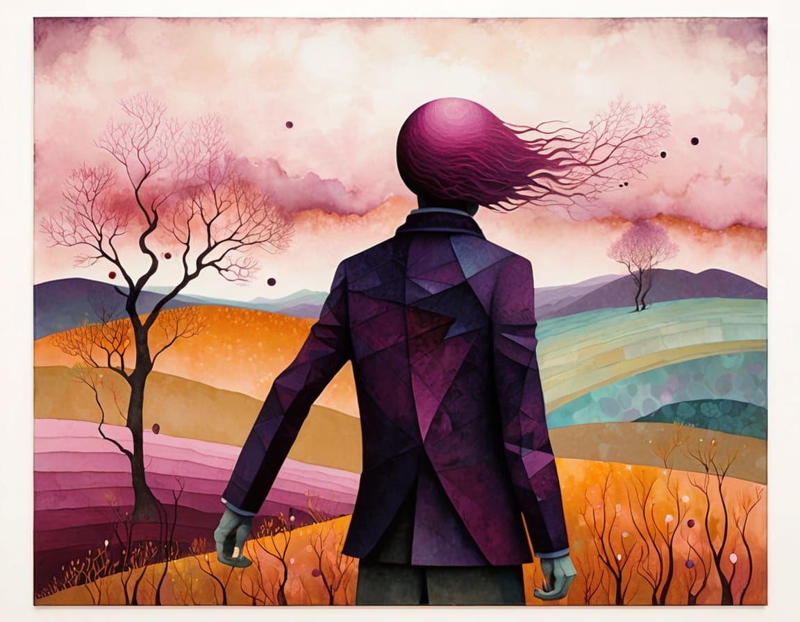 Dreamy Landscape in Plum and Pink Abstract Art