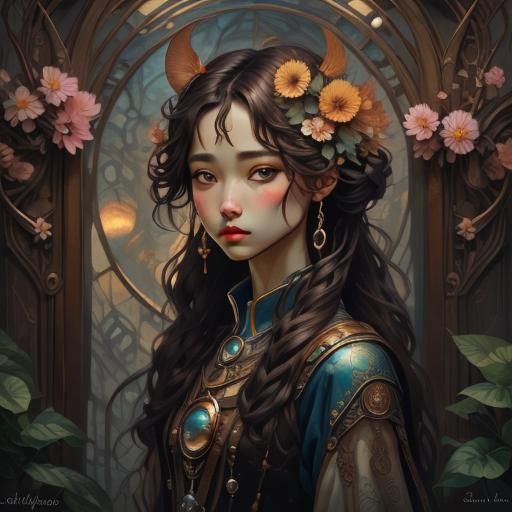 Steampunk Botanical Masterpiece with Brass Clockwork Mechani...